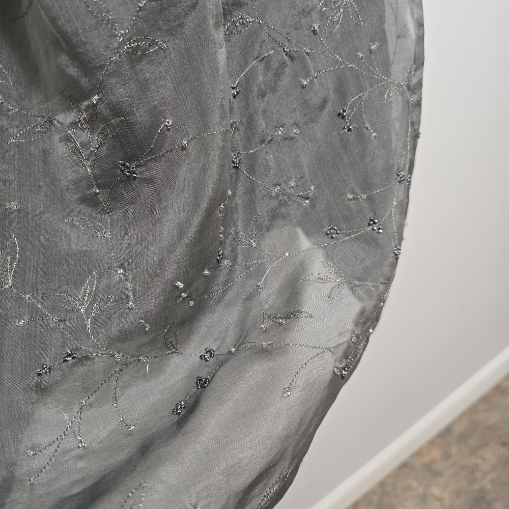 Vintage Anne Taylor 100% Silk Grey Embroidered Flora Pearl Maxi Skirt - Picture 8 of 10